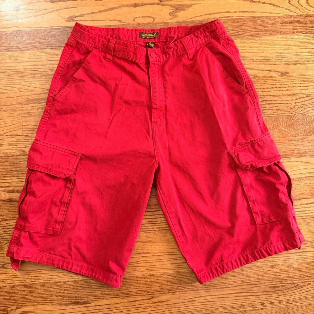 VTG Y2K Red Cargo Shorts Men 36 Streetwear Utility Skater Baggy‎ 90s Grunge